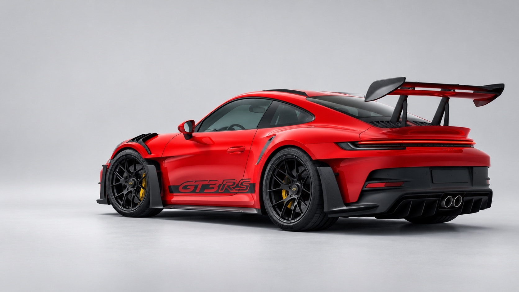 Porsche 911 GT3 RS vermelho em estúdio cinza claro